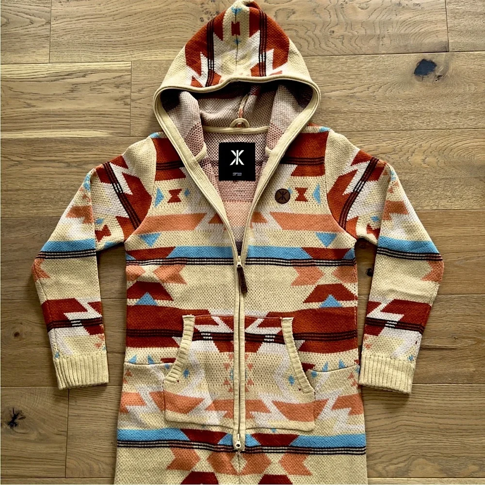 Onepiece Norwegian Zip-Up Hooded Sweater-Knit Geo Design Onesie - Unisex XS - Picture 3 of 15